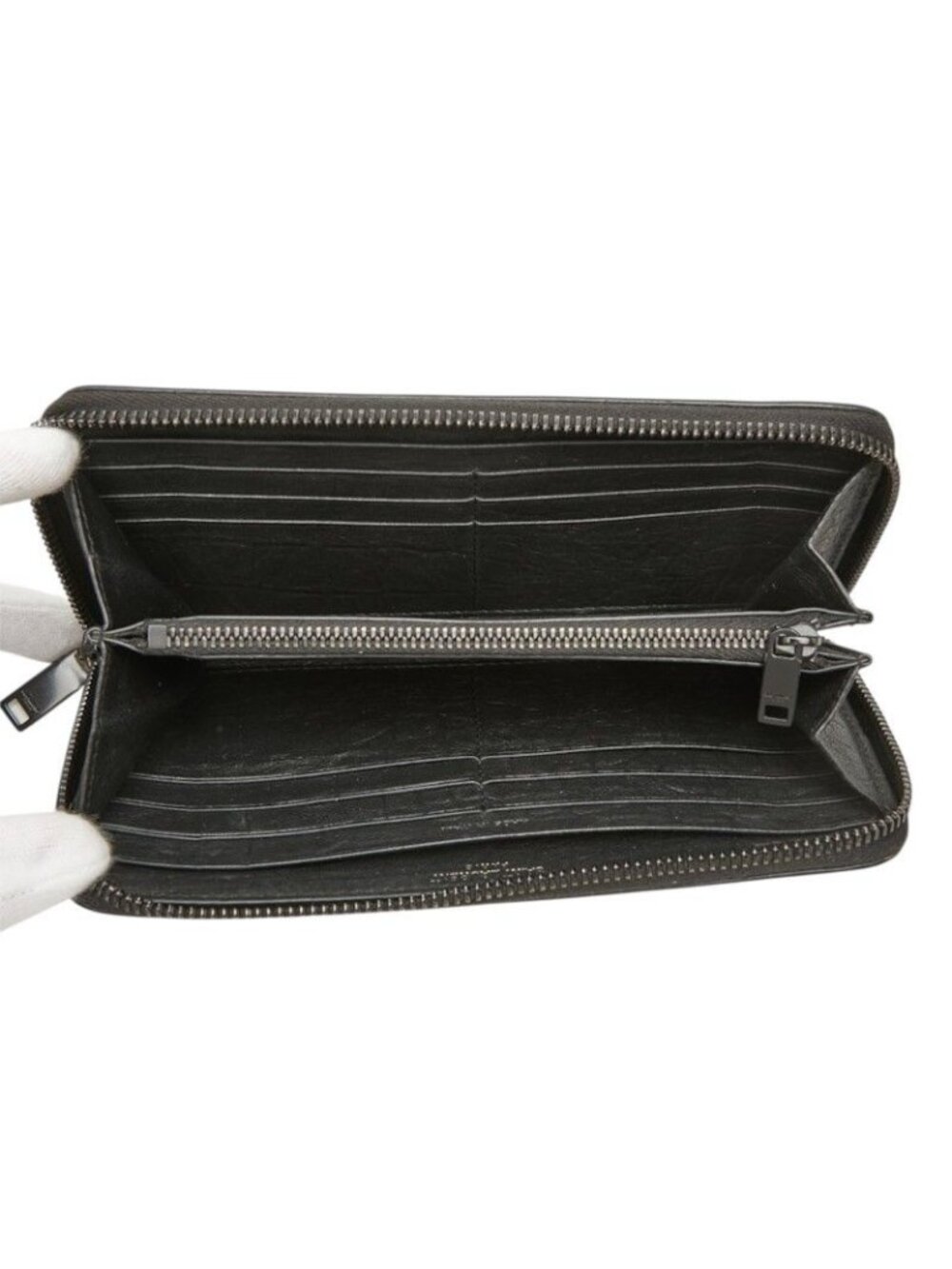 Saint Laurent YSL Logo Embossed Cassandra Round Zip Wallet Black Leather - Picture 6 of 10